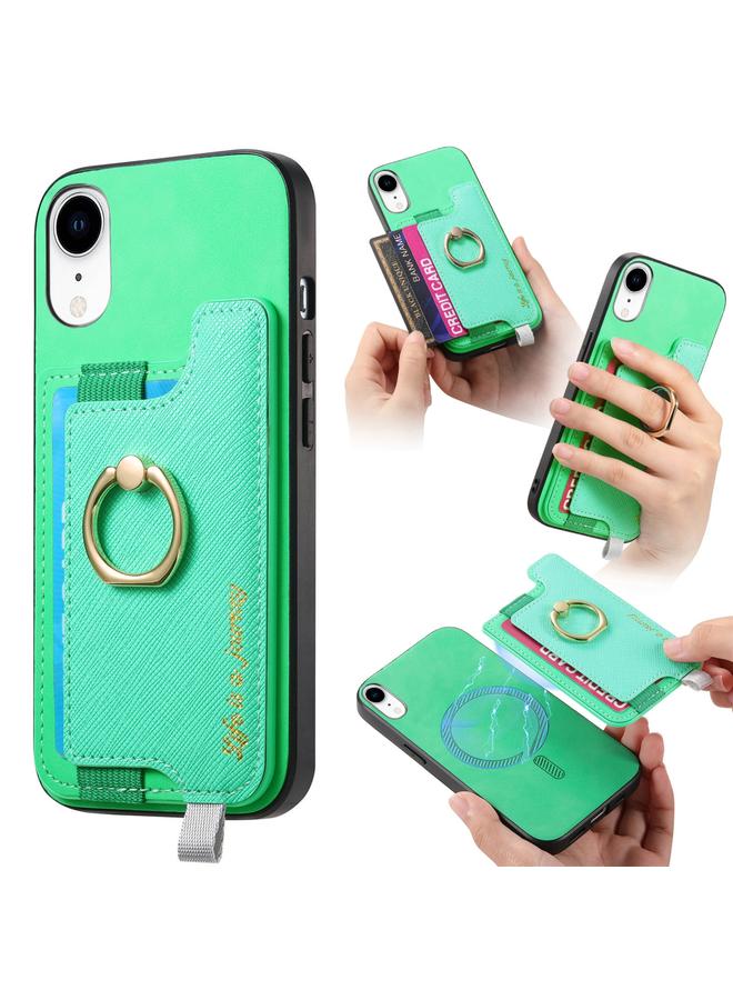 اس-توب جراب هاتف iPhone XR Retro Magsafe Cross من الجلد مع حامل حلقة وحقيبة بطاقات - Image 1