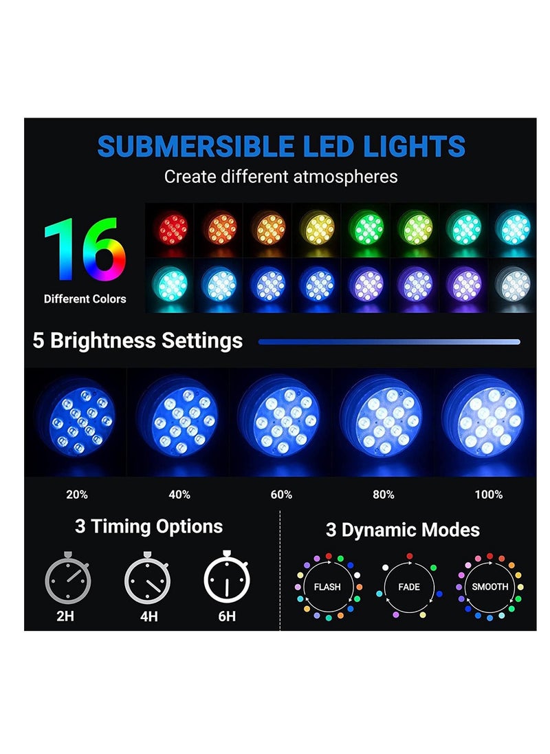 فورتي أضواء LED غاطسة مع جهاز تحكم عن بعد، إضاءة LED لحمام السباحة مقاومة للماء، مصابيح حمام سباحة تحت الماء RGB 16 لونًا مع كوب شفط، ضوء حوض استحمام ساخن محمول لتزيين حمام السباحة، حوض السمك (قطعتان)  - Image 2