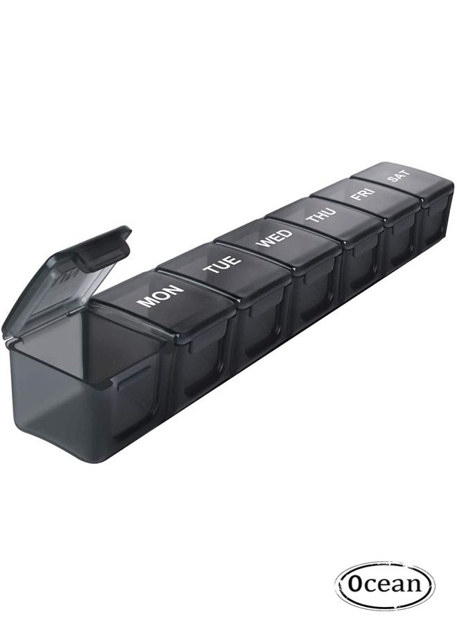Ocean 7-Block Lattice Weekly Medicine Pill Box Black  - Image 1