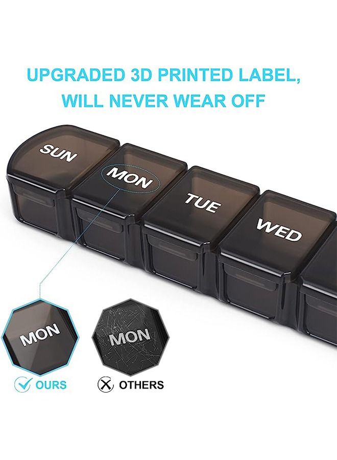 Ocean 7-Block Lattice Weekly Medicine Pill Box Black  - Image 2