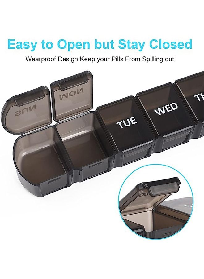 Ocean 7-Block Lattice Weekly Medicine Pill Box Black  - Image 3