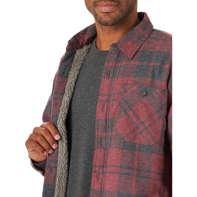 mens Long Sleeve Sherpa Lined Flannel Shirt Jacket Shirt - Image 3