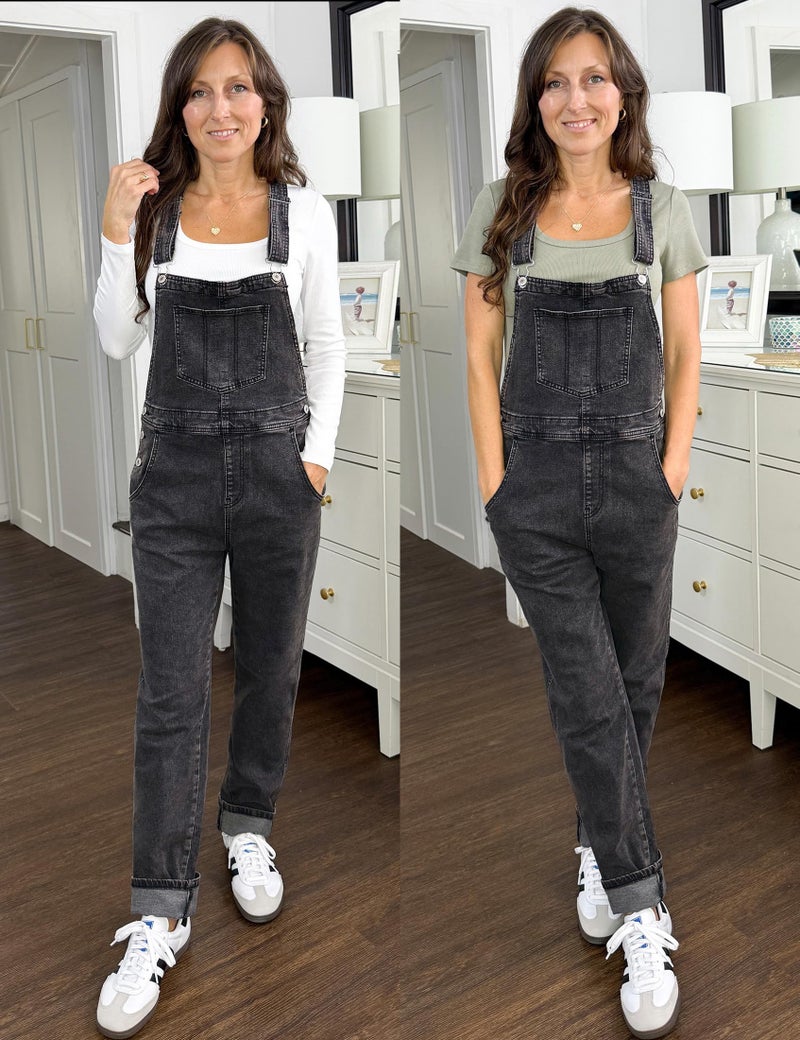 luvamia Women's Casual Adjustable Denim Bib Overalls Jeans Pants Fashion Loose Overall Jumpsuits Deep Grey Size Large - Image 4