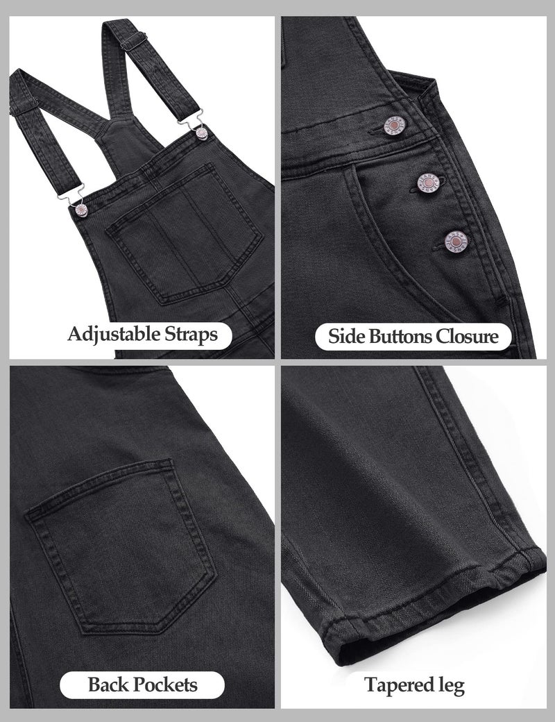 luvamia Women's Casual Adjustable Denim Bib Overalls Jeans Pants Fashion Loose Overall Jumpsuits Deep Grey Size Large - Image 3