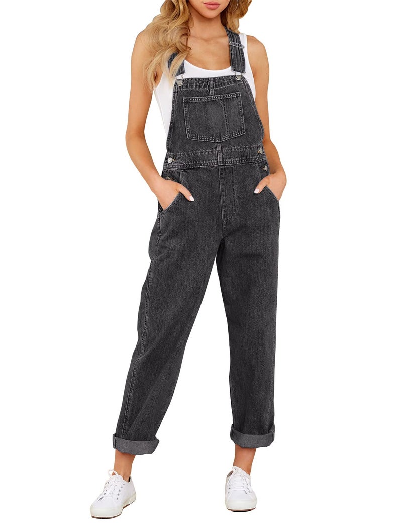 luvamia Women's Casual Adjustable Denim Bib Overalls Jeans Pants Fashion Loose Overall Jumpsuits Deep Grey Size Large - Image 1