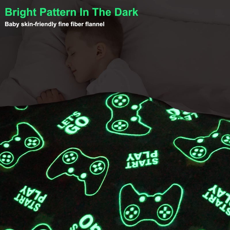 Jekeno Glow in The Dark Gaming Blanket Gamer Game Controller Throw Gift Toys for Kids Boys Teen Son Adults Gamepad Presents Easter Birthday Christmas Bedroom Decor Luminous Blanket Grey 50"x60" - Image 3