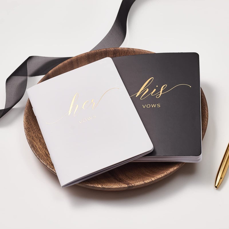 AKITSUMA AKITSUMA Vow Books for Wedding Bride and Groom Booklet for Wedding Gift Set of 2 (Black + White/Gold Foil)  - Image 4
