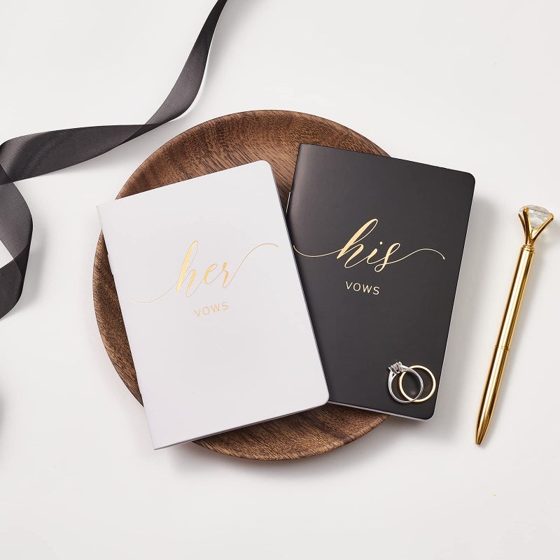 AKITSUMA AKITSUMA Vow Books for Wedding Bride and Groom Booklet for Wedding Gift Set of 2 (Black + White/Gold Foil)  - Image 2