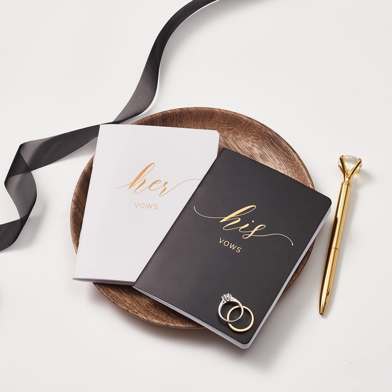 AKITSUMA AKITSUMA Vow Books for Wedding Bride and Groom Booklet for Wedding Gift Set of 2 (Black + White/Gold Foil)  - Image 3