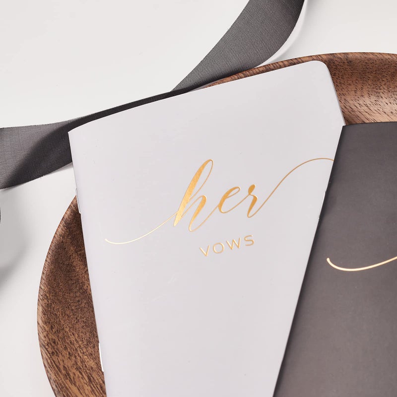 AKITSUMA AKITSUMA Vow Books for Wedding Bride and Groom Booklet for Wedding Gift Set of 2 (Black + White/Gold Foil)  - Image 5