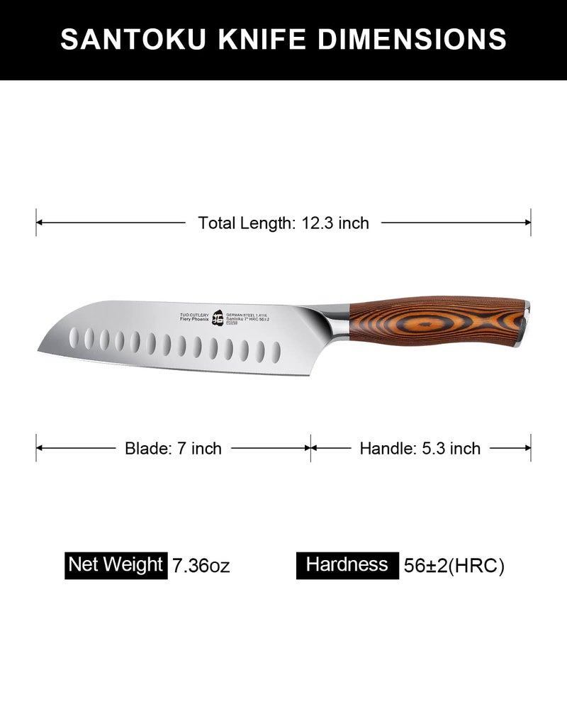 Tuo Santoku Knife - 7 Inch Kitchen Knife Japanese Chef Knife  High Carbon Stainless Steel Chef Knife  Ergonomic Pakkawood Handle  Gift Box - Fiery Phoenix Series - Image 2