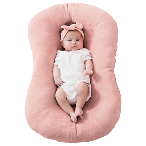FUNUPUP Muslin Baby Lounger Cover Compatible with Snuggle Me Lounger, Infant Lounger Pillow Cover for Newborn, Removable Newborn Lounger Cover for Boys and Girls, Pink - Image 1