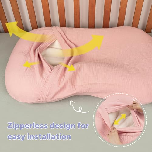 FUNUPUP Muslin Baby Lounger Cover Compatible with Snuggle Me Lounger, Infant Lounger Pillow Cover for Newborn, Removable Newborn Lounger Cover for Boys and Girls, Pink - Image 3