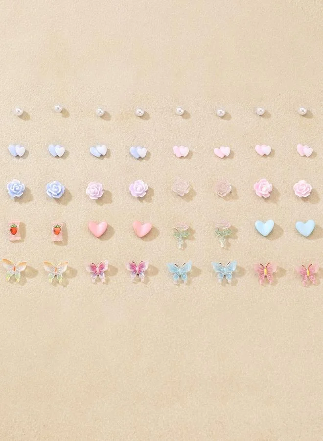 Take Two Set of 20 - Butterfly and Heart Stud Earrings