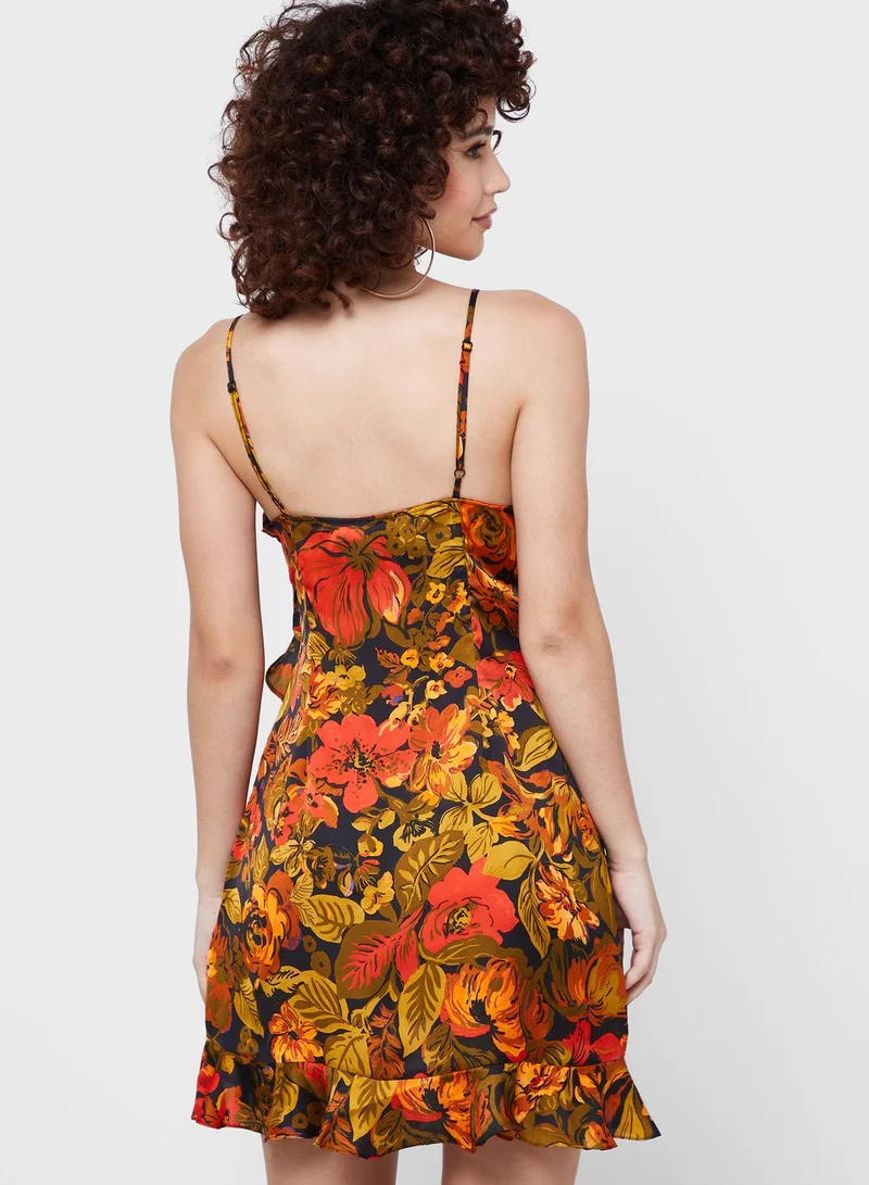 TOPSHOP Floral Print Ruffle Detail Dress