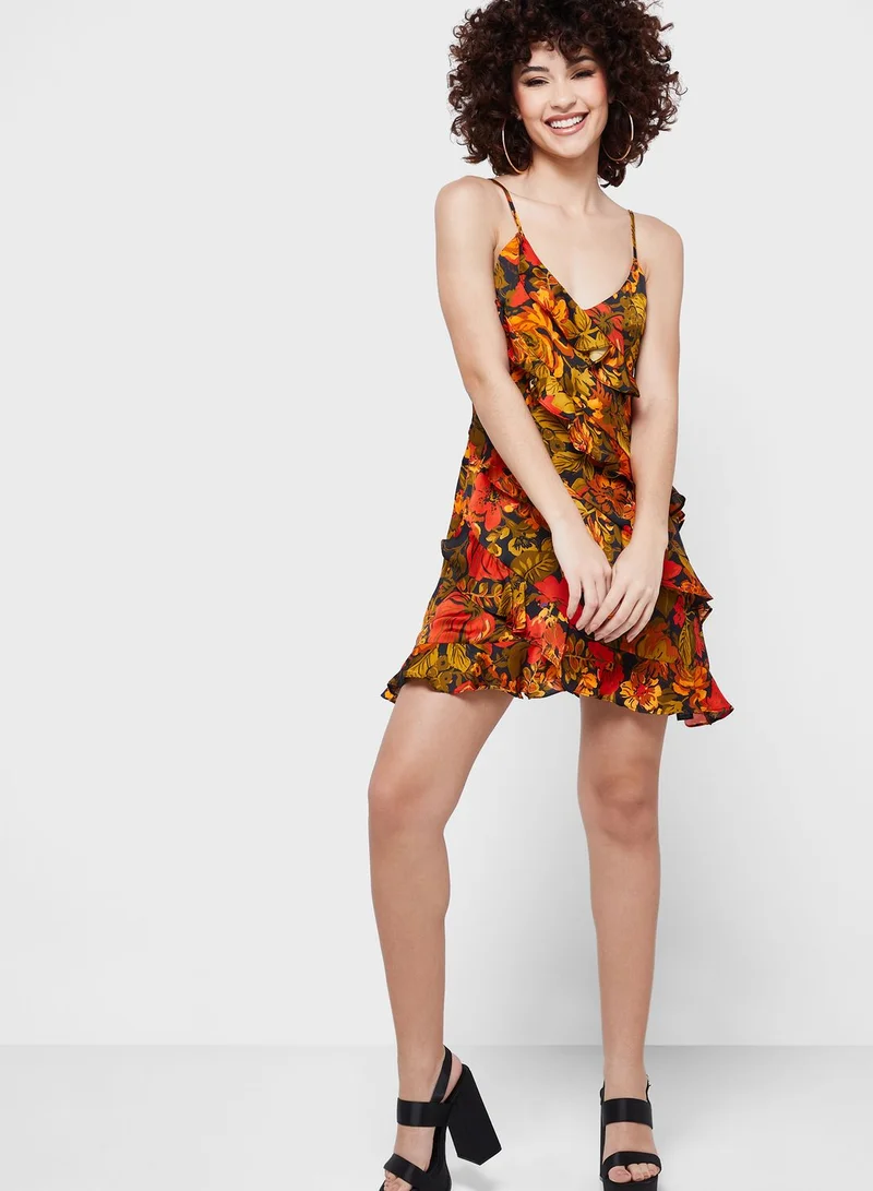 TOPSHOP Floral Print Ruffle Detail Dress