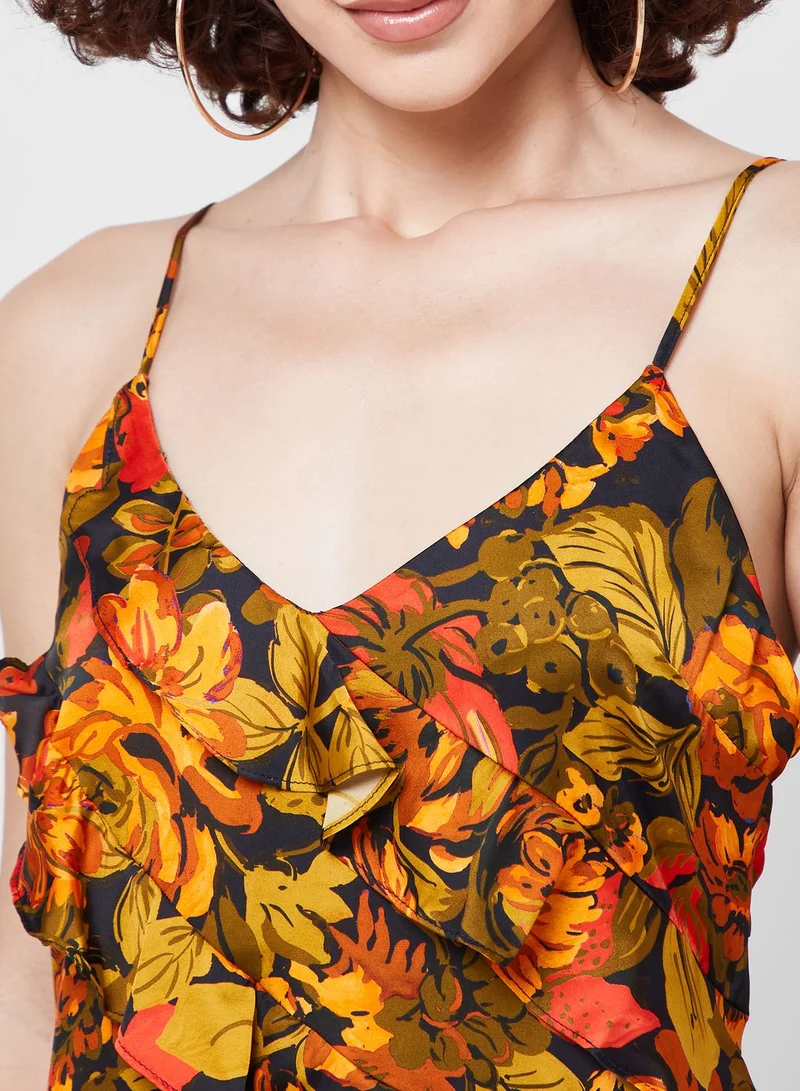 TOPSHOP Floral Print Ruffle Detail Dress