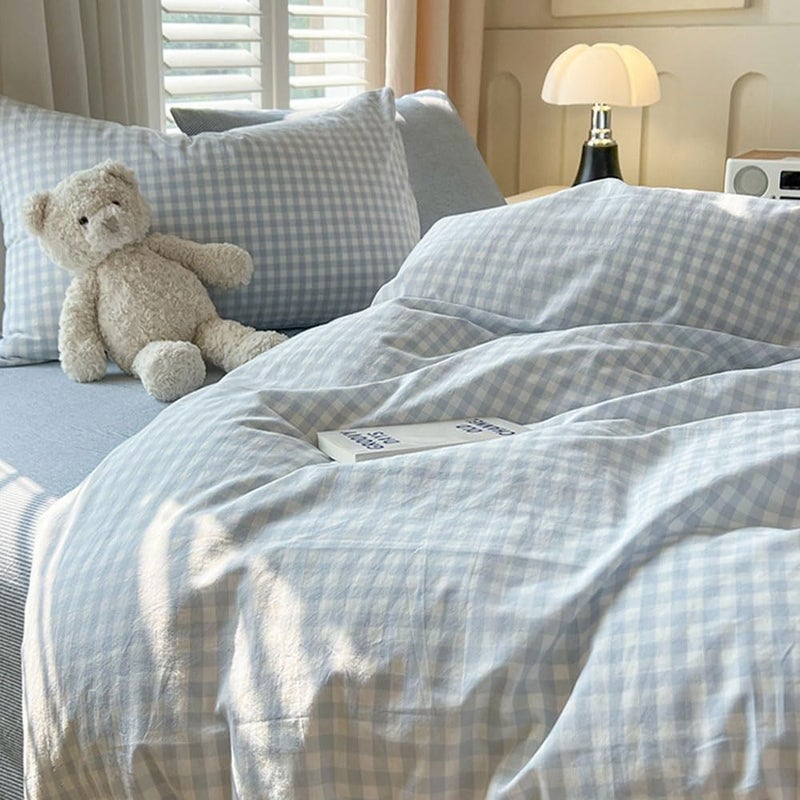 Nayoroom Gingham Duvet Cover Queen Size Blue White Plaid Checkered Comforter Cover 3 Pcs Soft Breathable Washed Microfiber Grid Farmhouse Bedding Set with Pillow Shams - Image 5