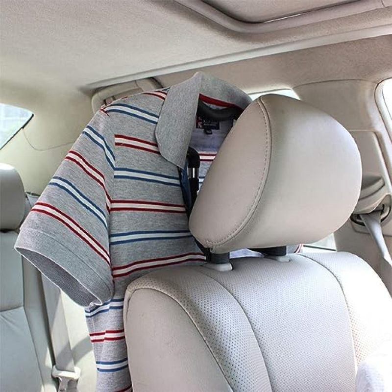 Car Hanger: Durable Stainless Steel Construction - Easy Tool-Free Installation Travel Organizer for Vehicle Headrest Bar Attachment, Wrinkle-Free Clothes Tidy - Image 4