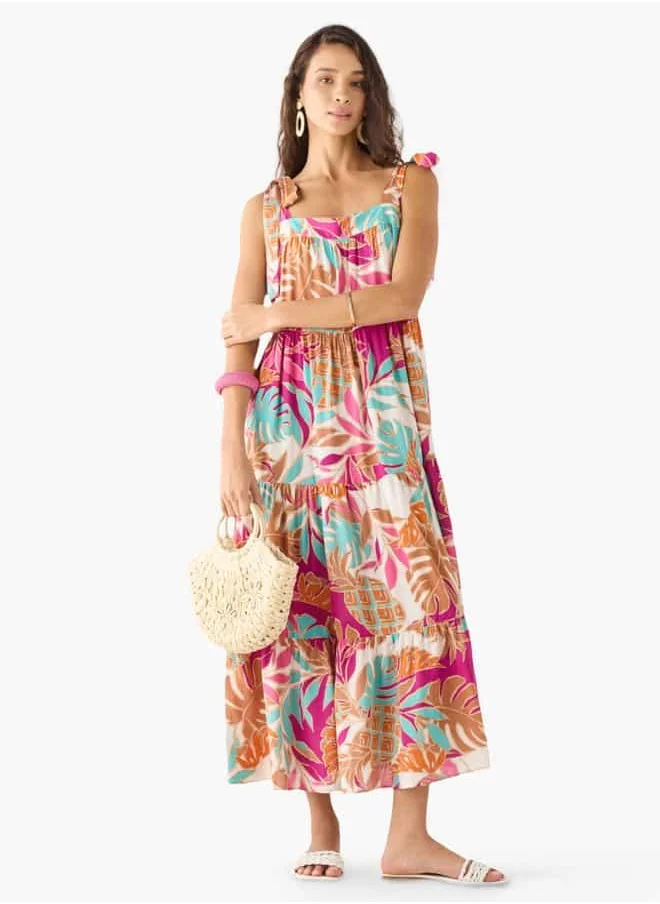 FAV Leaf Print Sleeveless Maxi Dresses