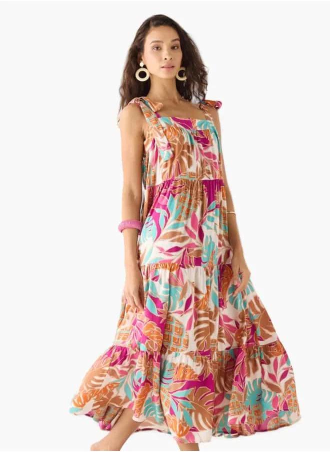 فاف Leaf Print Sleeveless Maxi Dresses