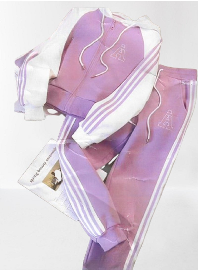 MANIKAN - jacket a sleek pink color with contrasting white sleeves, adorned with three white stripes running down the length of the arms - Image 1