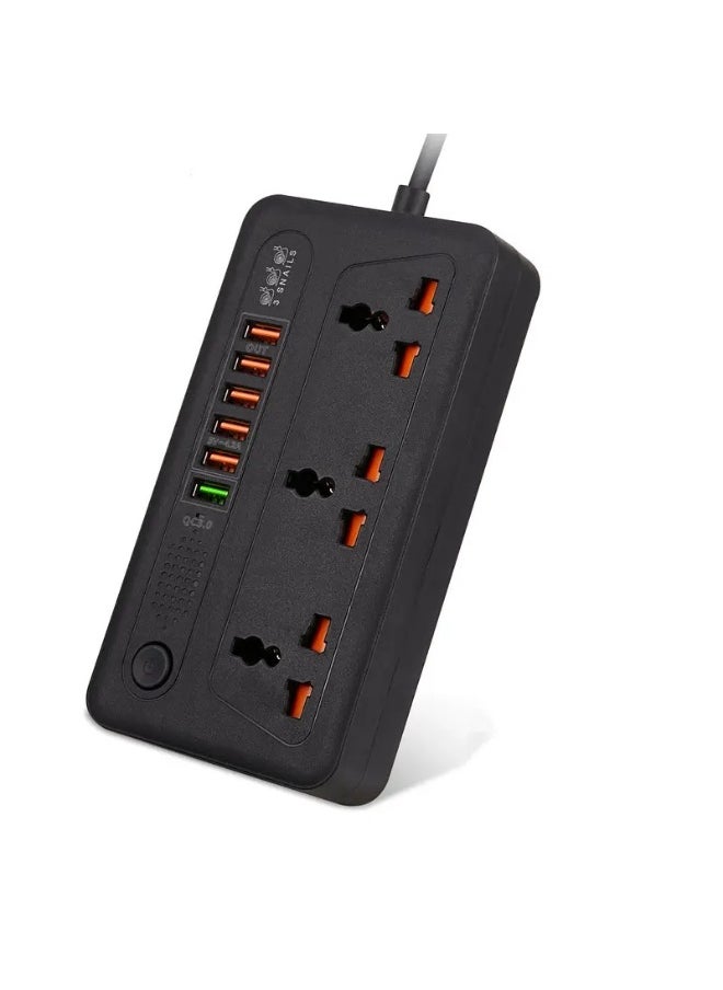 Generic Power Strip with 3 AC Universal Outlets and 6 USB Ports QC3.0 18W Fast Charging USB Power Socket Surge Protector Extension Board  - Image 1