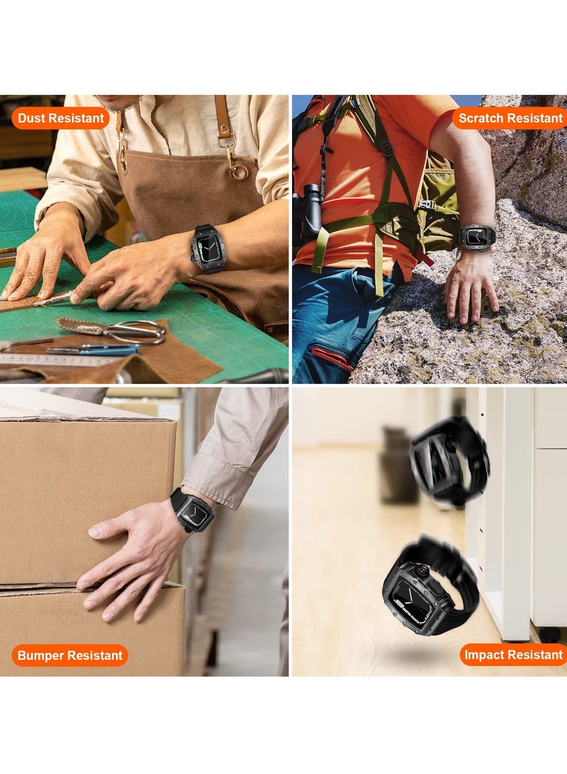 كاست ويف حافظة متينة فاخرة بتصميم أنيق مع سوار متوافق مع ساعة Apple Watch Band 44 مم 45 مم، حافظة حماية معدنية مع حزام سيليكون مقاوم للصدمات لساعة iWatch Series 8 7 45 مم وSE 6 5 4 44 مم - Image 5