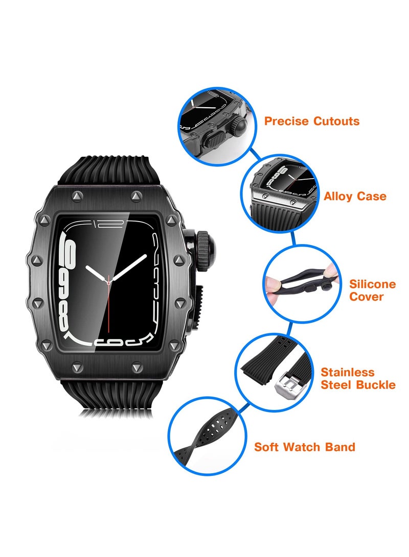 كاست ويف حافظة متينة فاخرة بتصميم أنيق مع سوار متوافق مع ساعة Apple Watch Band 44 مم 45 مم، حافظة حماية معدنية مع حزام سيليكون مقاوم للصدمات لساعة iWatch Series 8 7 45 مم وSE 6 5 4 44 مم - Image 2