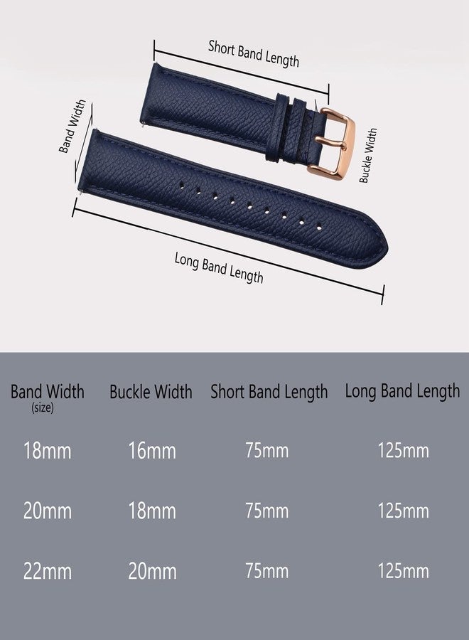 BISONSTRAP Watch Straps with Quick Release, Texture Leather Watchbands for Men Women, 18mm 20mm 22mm, Dark Blue With Rose Gold Buckle, 22mm - Image 5
