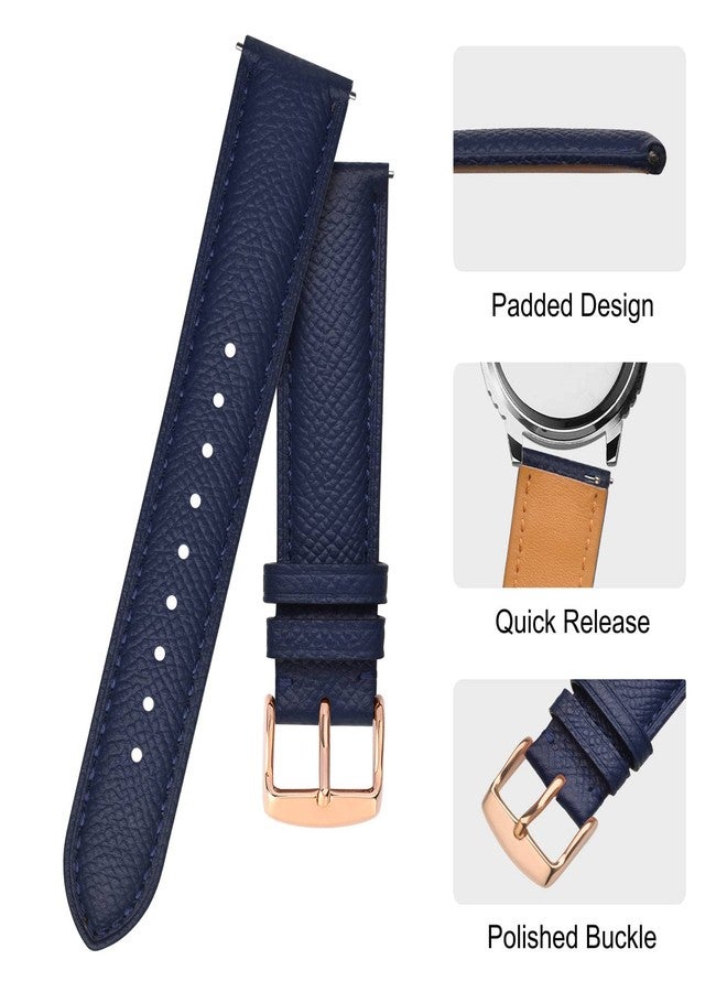 BISONSTRAP Watch Straps with Quick Release, Texture Leather Watchbands for Men Women, 18mm 20mm 22mm, Dark Blue With Rose Gold Buckle, 22mm - Image 4