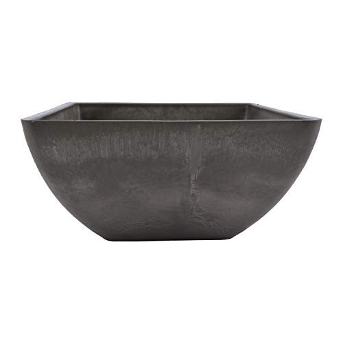 PSW Pot Collection 12x6 inch Plastic/Stone/Wood Composite Square Planter – No Drainage Hole (Drillable), Modern Indoor/Outer Pot for Flowers, Foliage, Succulents, Fairy Gardens, Dark Charcoal - Image 2