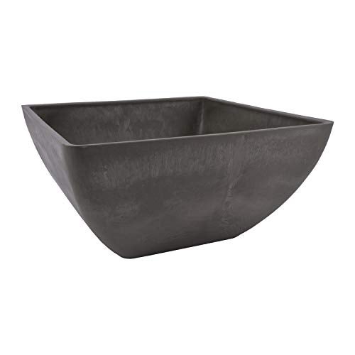 PSW Pot Collection 12x6 inch Plastic/Stone/Wood Composite Square Planter – No Drainage Hole (Drillable), Modern Indoor/Outer Pot for Flowers, Foliage, Succulents, Fairy Gardens, Dark Charcoal - Image 1