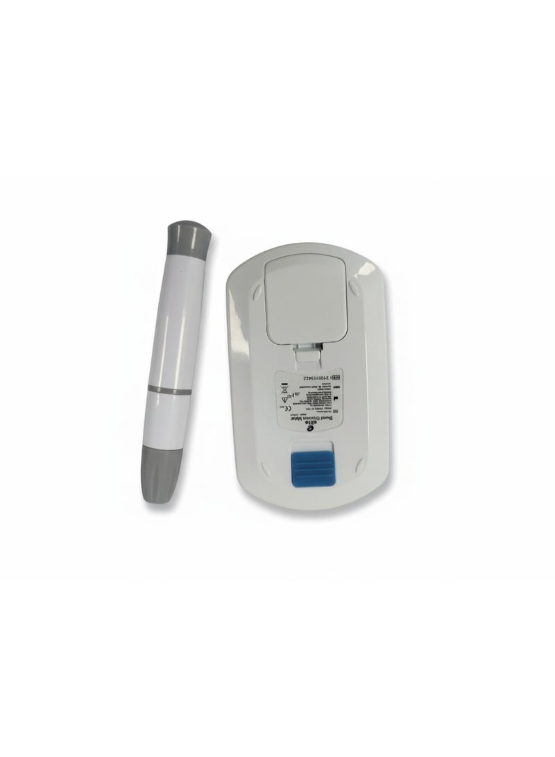 Elite Blood glucose meter, test strips (predetermined quantity), lancing device, lancing needles, instruction manual, batteries, and a small carrying case for the device and accessories are included. - Image 4