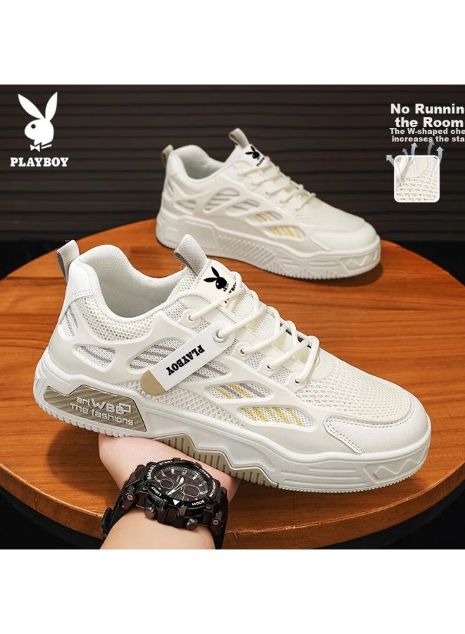 Playboy Men's Low-top Canvas Shoes Summer Breathable Thick-soled Casual Mesh Sports Shoes Beige Size 42 - Image 2