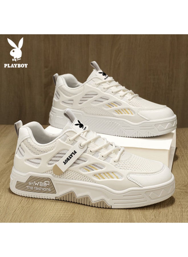 Playboy Men's Low-top Canvas Shoes Summer Breathable Thick-soled Casual Mesh Sports Shoes Beige Size 42 - Image 3