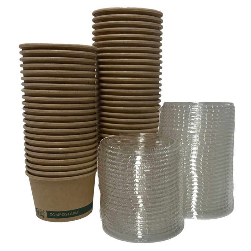 Outside the Box Papers 4 Ounce Souffle Cups and Lids - 100% Biodegradable and Compostable - 50 Pack - Image 1