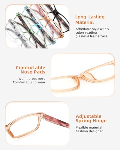 JOLISU Reading Glasses for Women Men - 5 Pack Ladies Fashion Readers Computer Eyeglasses W/Spring Hinge - Blue Light Blocking Reading Glasses Anti Eyestrain 1.75 - Image 3