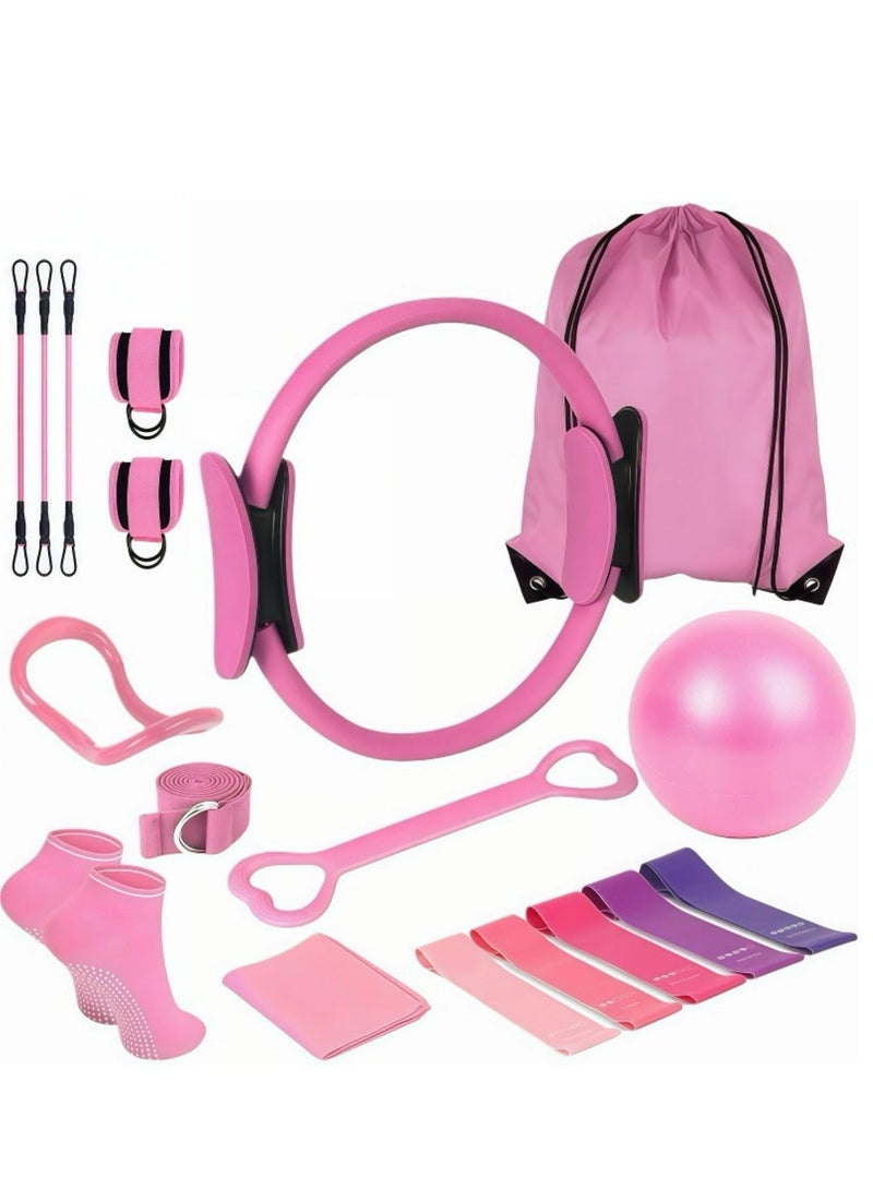 NIUB 18-Piece Pilates Kit – Ring, Ball, Magic Circle, Resistance Bands & Anti-Slip Socks - Image 2