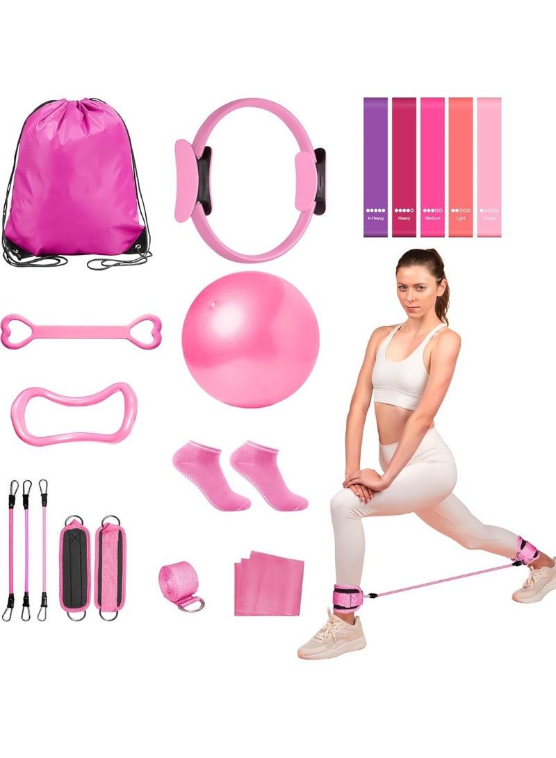NIUB 18-Piece Pilates Kit – Ring, Ball, Magic Circle, Resistance Bands & Anti-Slip Socks - Image 1