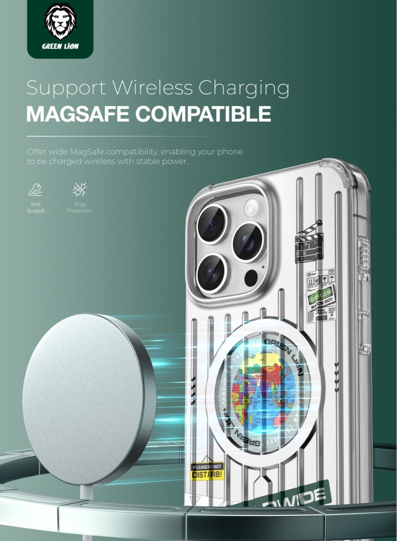 GREEN LION iPhone 16 Pro Magsafe Case Globe / Dual-Sided Coating / Comfortable Grip / Drop-Protection / Strong Magnets / Anti-Scratch Cover - Silver - Image 4