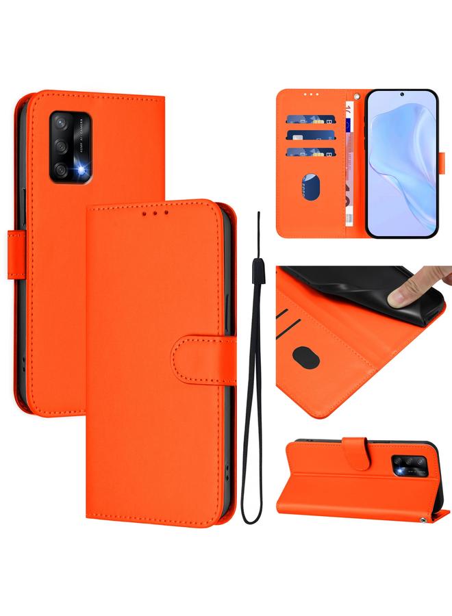S-TOP Case For OPPO A74 4G / F19 / F19s Skin Feel Solid Color Leather Phone Case with Lanyard - Image 1