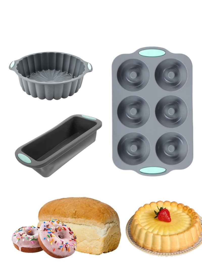 Mmmon 3 Pack Silicone Bakeware Set, Non-Stick Kitchen Oven Baking Pans, Silicone Cake Molds with Cake Pan, Donut Pan and Loaf Pan - Image 1