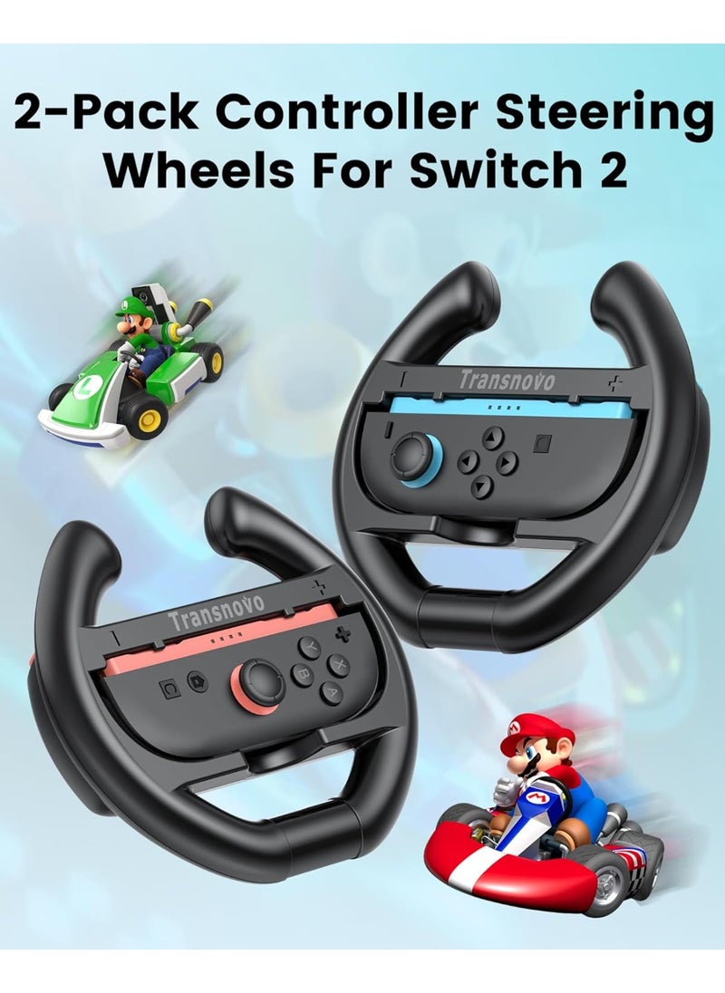 2-pack steering wheel for Nintendo Switch 2 Joycon, realistic racing experience and comfortable grip, non-slip grip and perfect-fitting buttons, protect Joy Con controllers from scratches/impacts