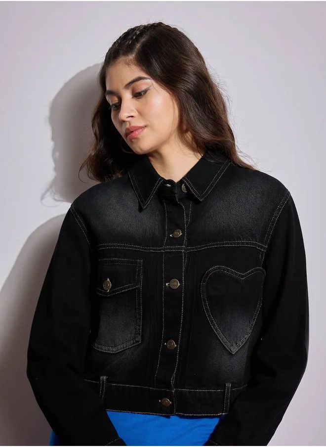 SASSAFRAS Denim Heart Pockets Crop Jacket