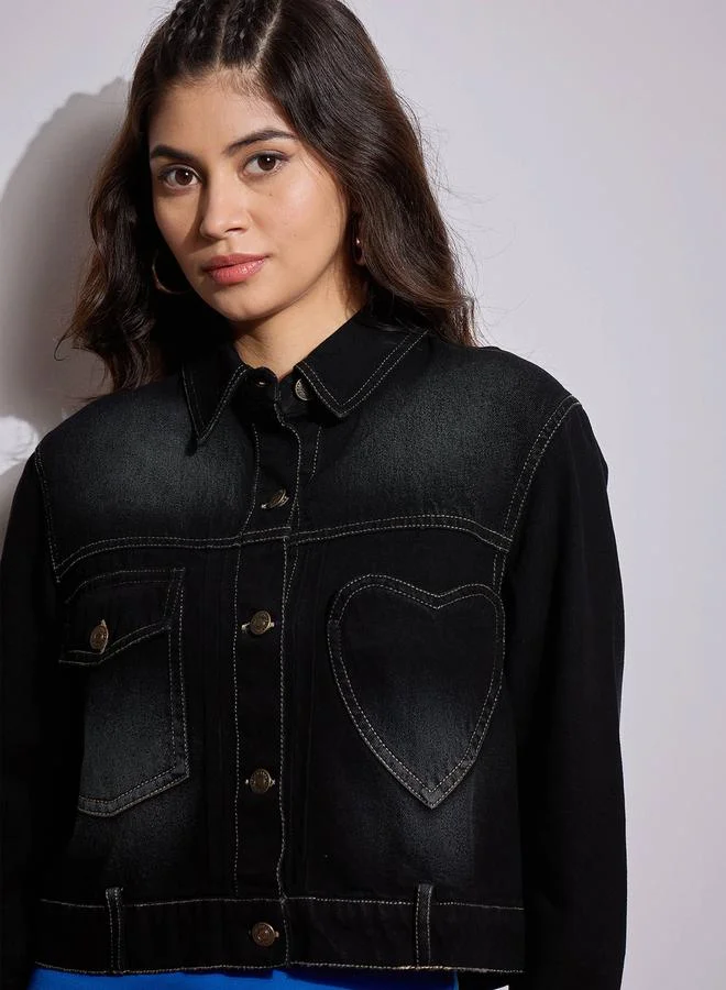 SASSAFRAS SASSAFRAS Denim Heart Pockets Crop Jacket
