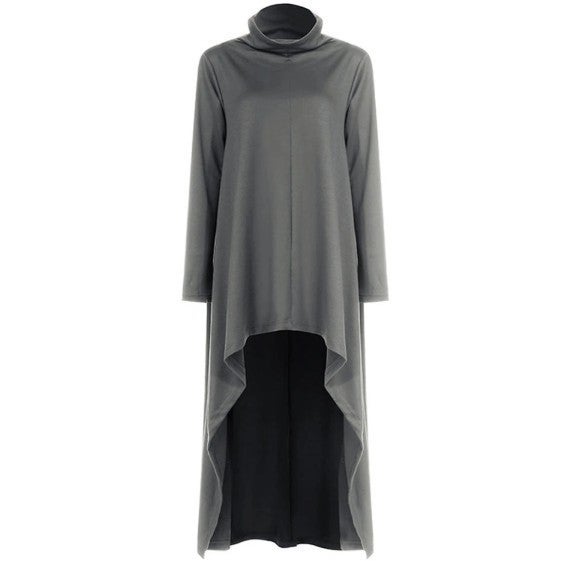 2021wish European and American womens eaby loose irregular solid color robe sweatshirt turtleneck pullover sweater women Grey  - Image 5