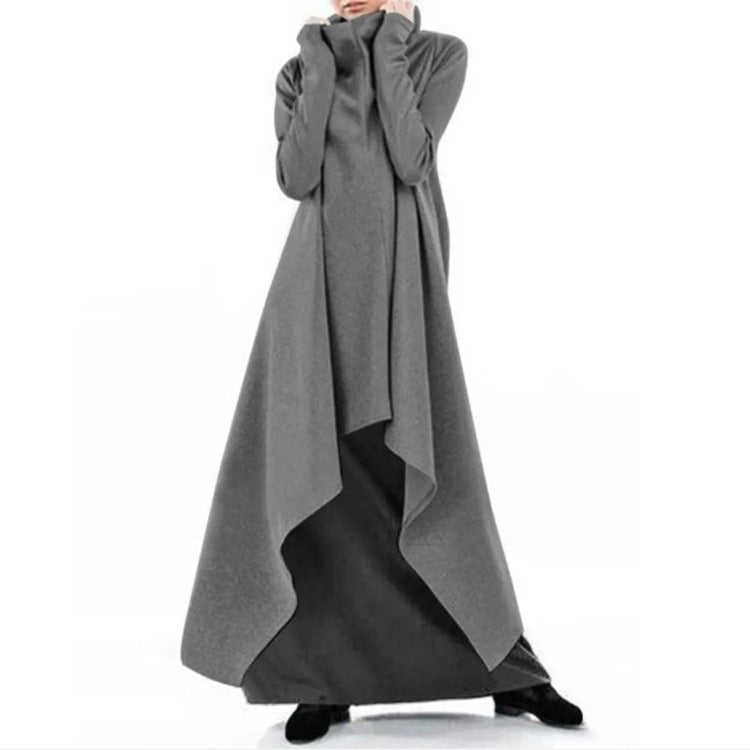 2021wish European and American womens eaby loose irregular solid color robe sweatshirt turtleneck pullover sweater women Grey  - Image 1