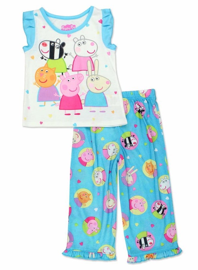 Peppa Pig بيجامة قصيرة الأكمام من البوليستر الناعم للفتيات الصغيرات (3T، أكمام قصيرة زرقاء) - Image 1