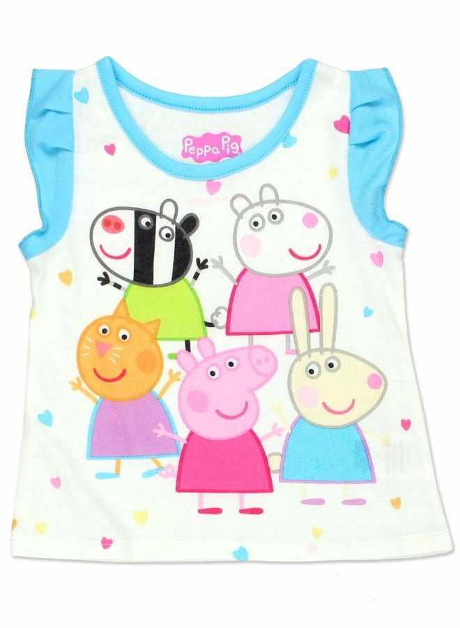 Peppa Pig بيجامة قصيرة الأكمام من البوليستر الناعم للفتيات الصغيرات (3T، أكمام قصيرة زرقاء) - Image 3